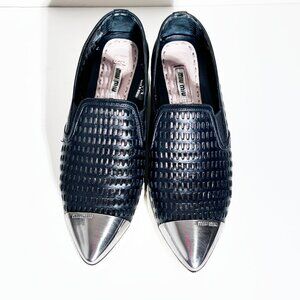 Miu Miu Metal Toe Cap Pointed Platform Sneaker Blk Leather Sz 7.5